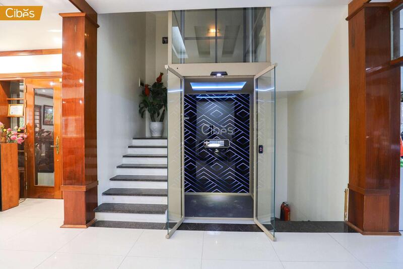 Sản phẩm thang máy gia đình màu nâu be hiện đại