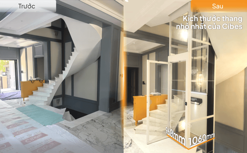 Kích thước thang máy không phòng máy size S thang máy Cibes Voyager V80i