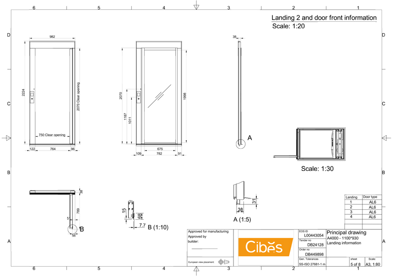 Bản vẽ cửa thang máy A4000 Cibes tầng 1