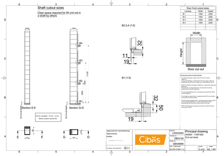 Bản vẽ kết cấu thang máy Cibes - bảng điều khiển A4000