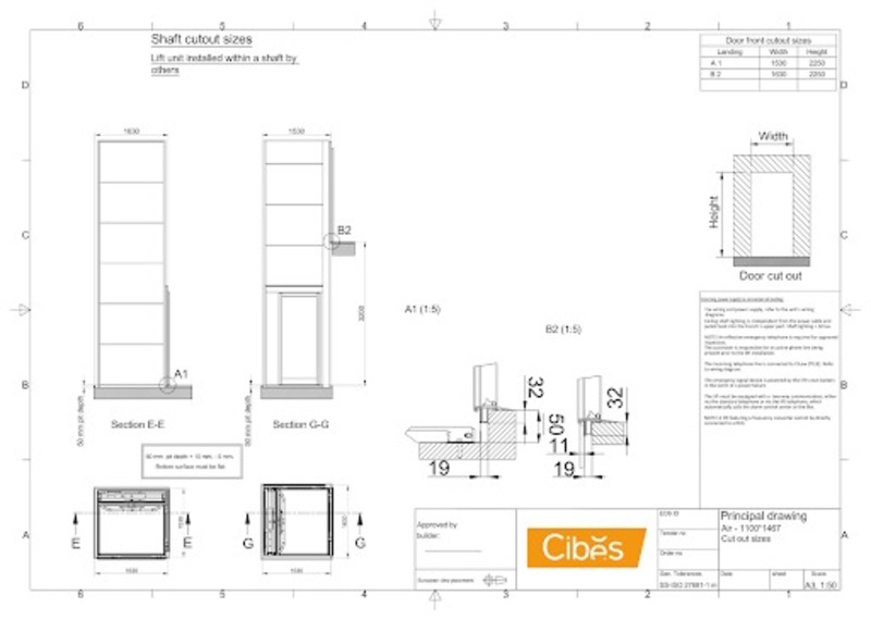 Bản vẽ thang máy sàn nâng Cibes Air ứng dụng công nghệ trục vít.