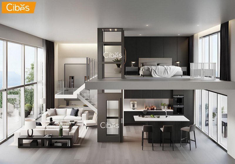 Thang máy gia đình penhouse sang trọng tiện lợi