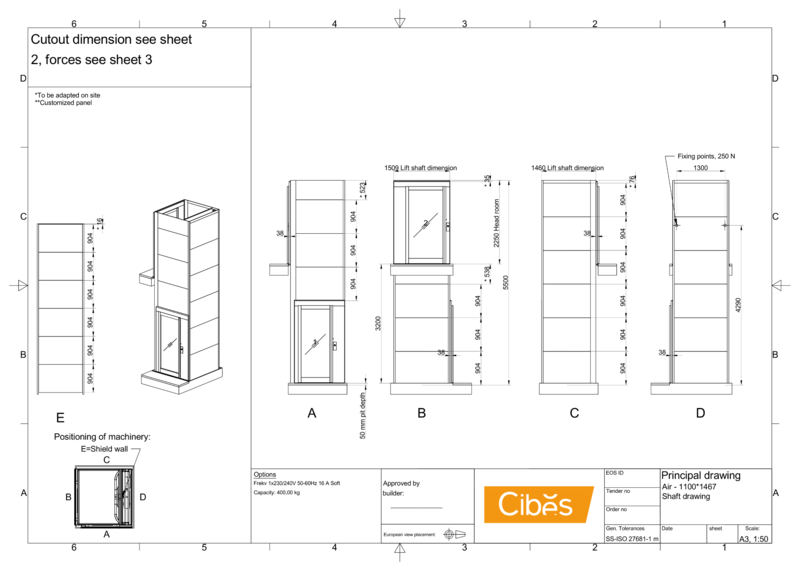 Bản vẽ thang máy sàn nâng Cibes Air ứng dụng công nghệ trục vít 