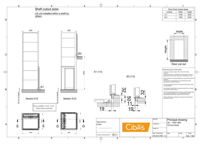 Bản vẽ thang máy sàn nâng Cibes Air ứng dụng công nghệ trục vít