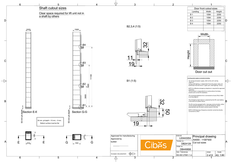 Bản vẽ giếng thang máy của Cibes A4000