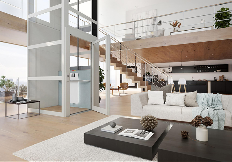 Phong cách tối giản của thang máy sẽ giúp tôn lên không gian nội thất tổng thể của ngôi nhà
