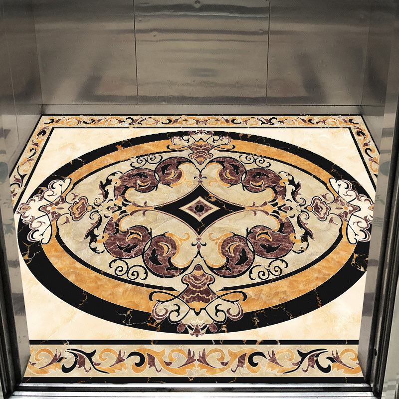 Hình ảnh mẫu sàn thang máy sử dụng đá Marble nhiều màu sắc tạo nên các hoa văn trang trí phức tạp đầy nghệ thuật