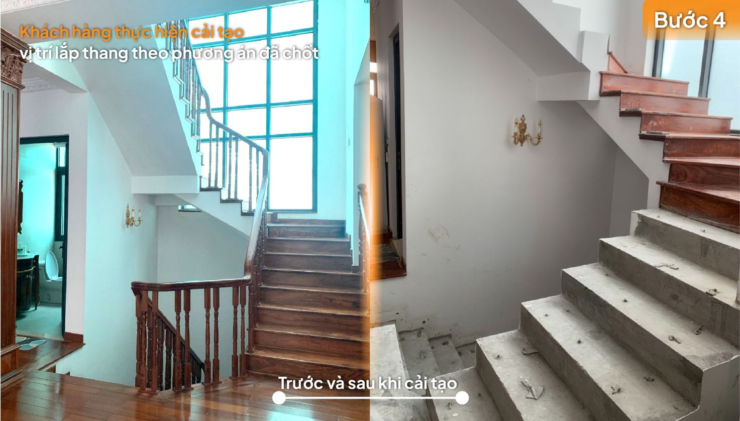Bước 4: Khách hàng thực hiện sửa chữa vị trí lắp thang theo phương án đã chốt