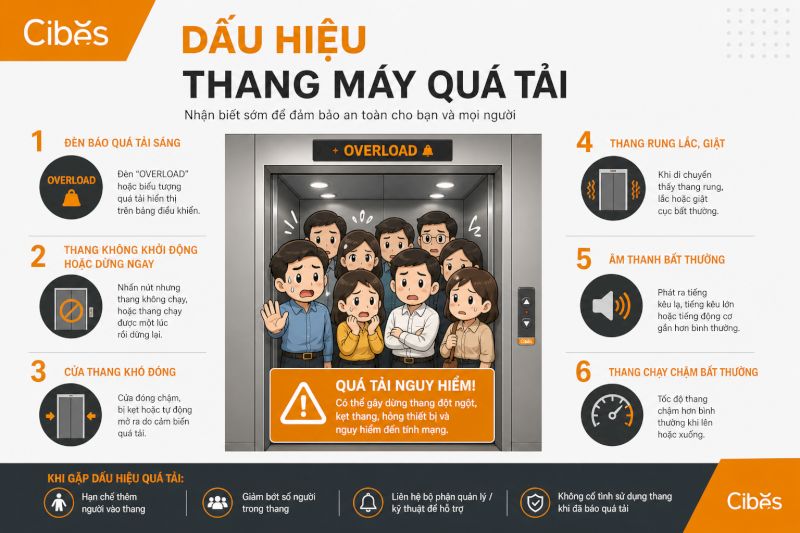 Thang máy quá tải là gì? Dấu hiệu, nguyên nhân và cách xử lý an toàn