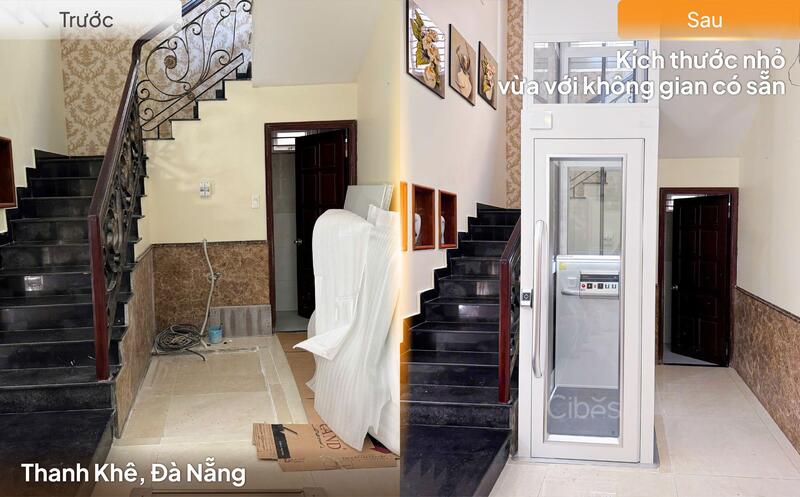 Mẫu thang máy có kích thước nhỏ nhất của dòng thang Cibes Uno, phù hợp với các căn nhà có diện tích hạn chế.